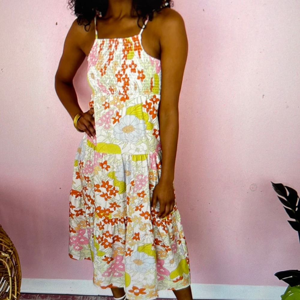 Adorable printed midi smocked dress